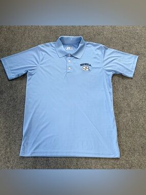 UNC University North Carolina Tar Heels Golf Blue Logo Polo Shirt L Russell